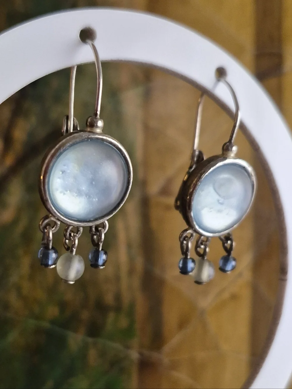 Vintage Liz Claiborne Silver Abalone Dangle Earrings